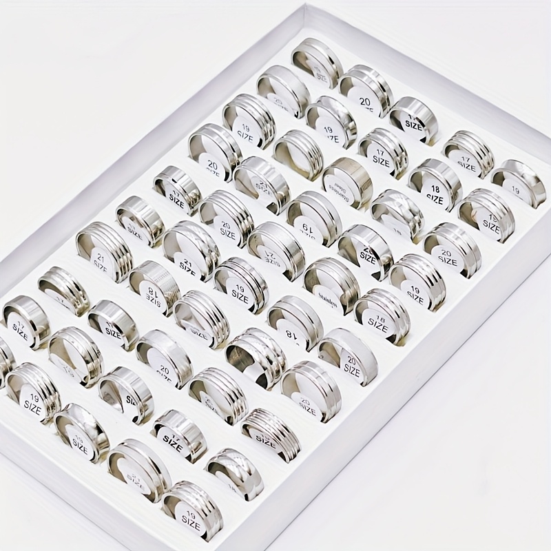 20pcs Yicen Silvery Striped Ring Set Stainless Steel Style Mixed Sizes for Women